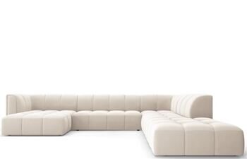 Grosses 7-Sitzer Design Panorama Sofa „Adams“ mit lange Seite rechts, Samtbezug