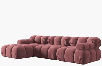 Modular 4-seater design corner sofa "Bellis" with corner section on the left - velvet upholstery