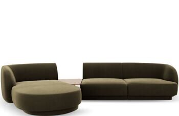 3-Sitzer Design Ecksofa „Miley“ mit Beistelltisch - Samtbezug Olivgrün