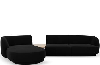 3-Sitzer Design Ecksofa „Miley“ mit Beistelltisch - Samtbezug Schwarz