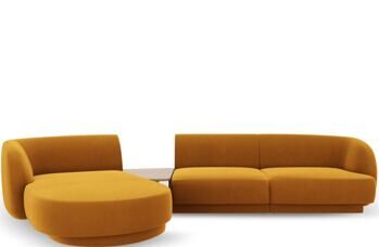 3-Sitzer Design Ecksofa „Miley“ mit Beistelltisch - Samtbezug Senfgelb