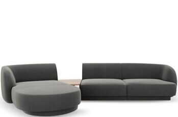 3-Sitzer Design Ecksofa „Miley“ mit Beistelltisch - Samtbezug Grau