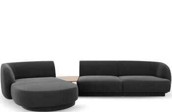 3-Sitzer Design Ecksofa „Miley“ mit Beistelltisch - Samtbezug Dunkelgrau