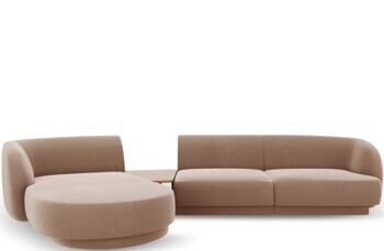 3-Sitzer Design Ecksofa „Miley“ mit Beistelltisch - Samtbezug Cappuccino