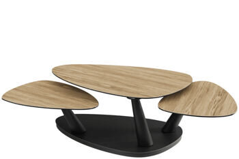 Extendable, flexible design ceramic coffee table "Camelias" light oak ceramic