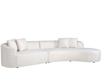 Rounded design sofa "Greyson" with ottoman on the right, White Furry