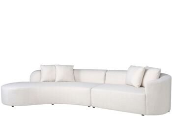 Rounded design sofa "Greyson" with ottoman on the left, White Furry