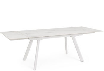 Ausziehbarer Keramik Design Esstisch „Jarkko“ 160-240 x 90 cm, Weiss/helle Marmoroptik