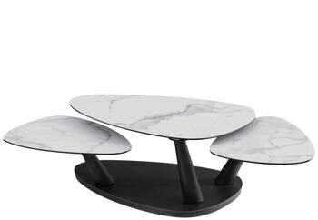 Extendable, flexible design ceramic coffee table "Camelias" light marble-look ceramic