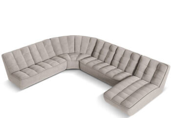 Grosses 8-Sitzer Design Panorama Sofa „Moni“, Strukturstoff Hellgrau