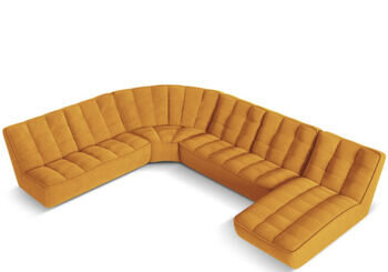 Grosses 8-Sitzer Design Panorama Sofa „Moni“, Strukturstoff Senfgelb