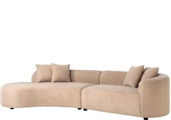 Abgerundetes Design Sofa „Greyson“ mit Ottomane links, Sand Furry