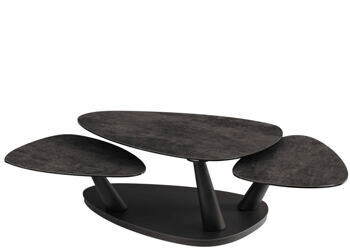 Extendable, flexible design ceramic coffee table "Camelias" ceramic rust brown