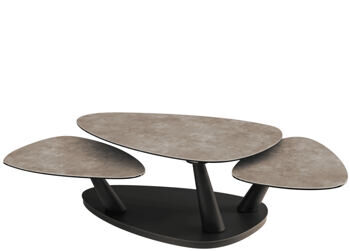 Extendable, flexible design ceramic coffee table "Camelias" ceramic cement gray