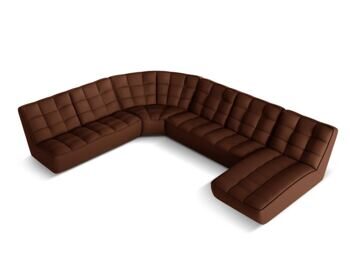 Large 8-seater real leather design panorama sofa "Moni", cognac