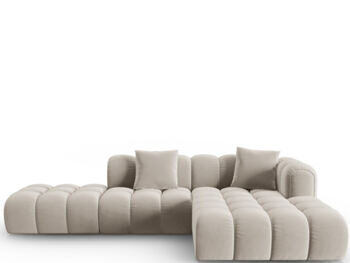 4-Sitzer Designer Ecksofa „Clotilde“ mit Eckteil rechts und Ottomane links - Samtbezug