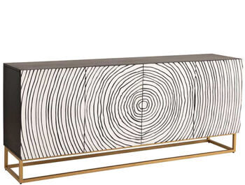 Massivholz Design Sideboard „Zen Circle“, 177 x 75 cm - Weiss