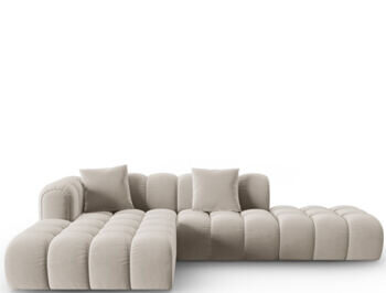 4-Sitzer Designer Ecksofa „Clotilde“ mit Eckteil links und Ottomane rechts - Samtbezug