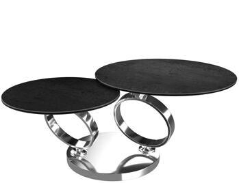 Extendable, flexible design ceramic coffee table "Eolia Double Silver"