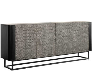 Massivholz Design Sideboard „Crocodile“, 177 x 75 cm - Grau/Schwarz