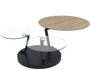 Extendable, flexible design ceramic coffee table "Boussole" light oak ceramic