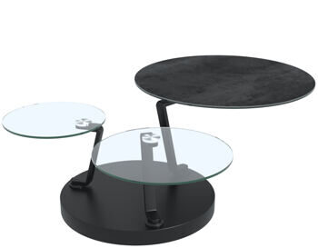 Extendable, flexible design ceramic coffee table "Boussole" ceramic titanium