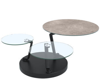 Extendable, flexible design ceramic coffee table "Boussole" ceramic cement gray