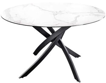 Table de repas ronde design "Alpino" en céramique Ø 120 cm - aspect marbre blanc