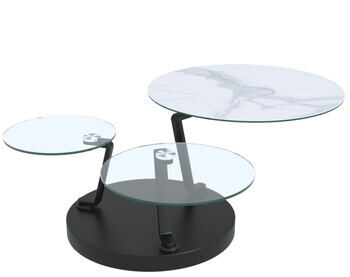 Extendable, flexible design ceramic coffee table "Boussole" light marble-look ceramic