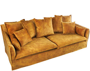 Large velvet 3-seater "Lord" with removable covers - mustard yellow