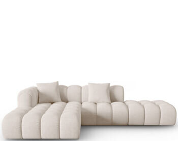 4-seater designer corner sofa "Clotilde" with corner section on the left and ottoman on the right - textured fabric