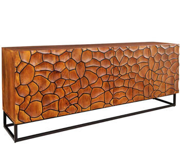 Massivholz Design Sideboard „Vulcan Mosaik“, 177 x 75 cm - Braun/Schwarz