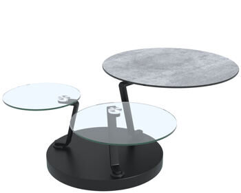 Extendable, flexible design ceramic coffee table "Boussole" Ceramic Silver