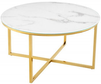 Round design coffee table "Elegance" Ø 80 cm - gold / white marble look