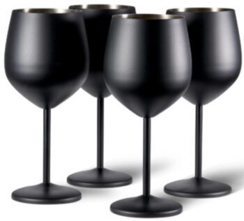 set of 4 shatterproof stainless steel wine glasses "Steel Black matte", 500 ml