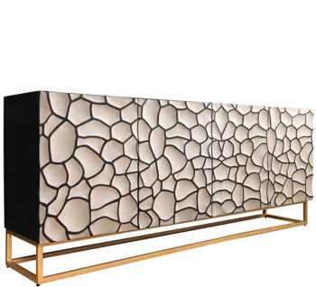 Massivholz Design Sideboard „Vulcan Mosaik“, 177 x 75 cm - Weiss/Schwarz