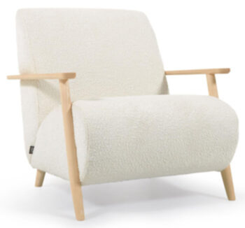 Armchair "Angelin" with bouclé cover and solid ash wood - White/Nature