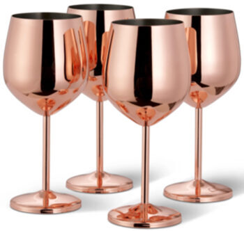 set of 4 shatterproof stainless steel wine glasses "Steel Roségold Glossy", 500 ml
