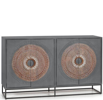 Massives Design Sideboard „Wood Mandala“, 4-türig - 150 x 90 cm