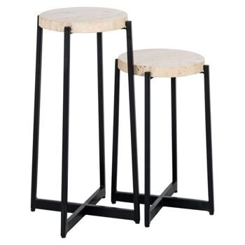 Design side table set "Dillinger" with travertine table top