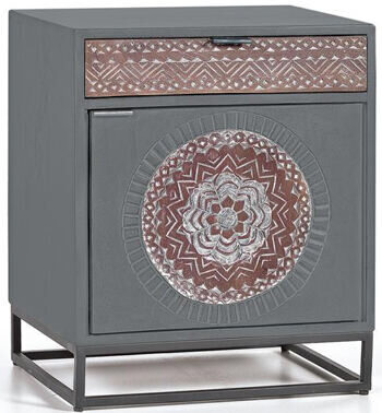 Solid design bedside table "Wood Mandala"