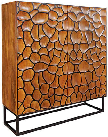 Massivholz Design Highboard „Vulcan Mosaik“, 100 x 120 cm - Braun/Schwarz