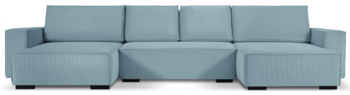 Large U-shaped sofa "Eveline" with bed function and corduroy cover in light blue