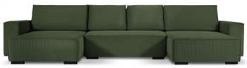 Large U-shaped sofa "Eveline" with bed function and corduroy cover in green