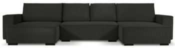 Large U-shaped sofa "Eveline" with bed function and corduroy cover in black