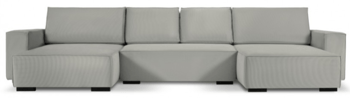 Large U-shaped sofa "Eveline" with bed function and corduroy cover in light gray